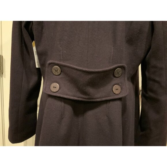 Tahari Purple 100% Wool Button-Up Coat W/ Leopard Print Lining, Size 14P - Picture 9 of 11